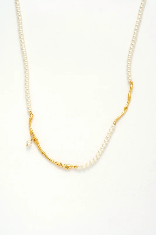 Custom Necklace for Bridesmaids-Jolie  Pearl and Gold Beaded Necklace