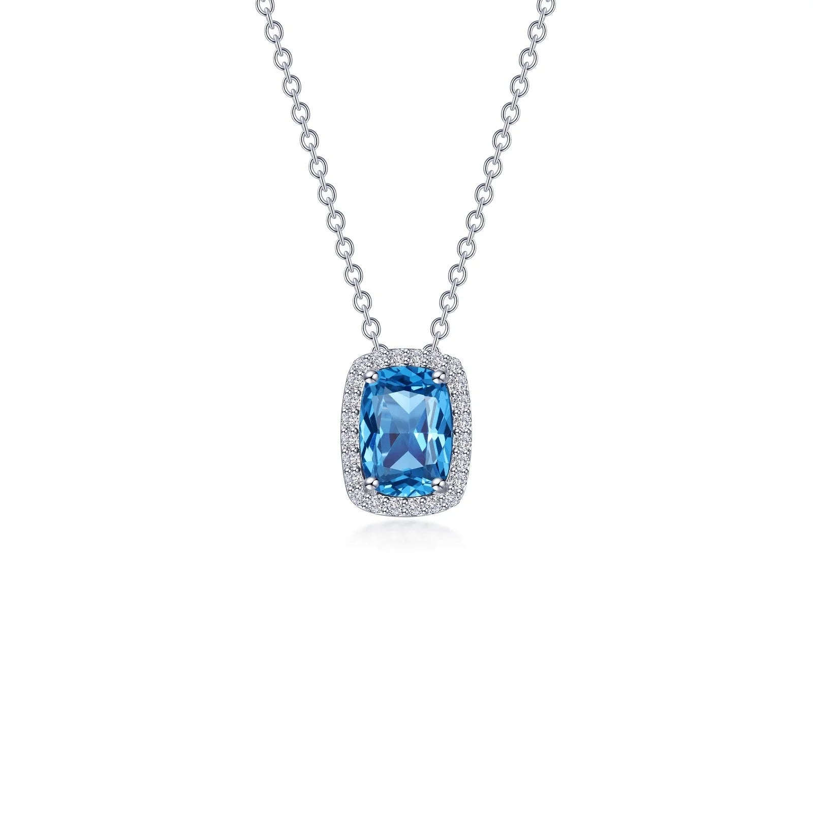 Rose Gold Pendant Necklace-Lafonn Simulated Diamond & Blue Topaz Halo Cushion-Cut Necklace N0339BTP20