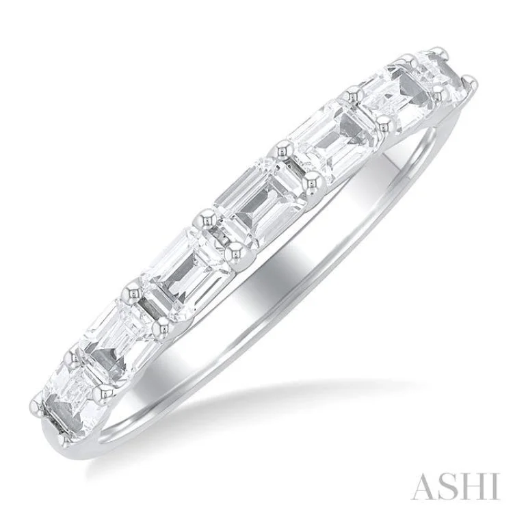 Luxury Engagement Ring Set-1 ctw East-West Emerald Cut Diamond Fashion Ring in 14K White Gold