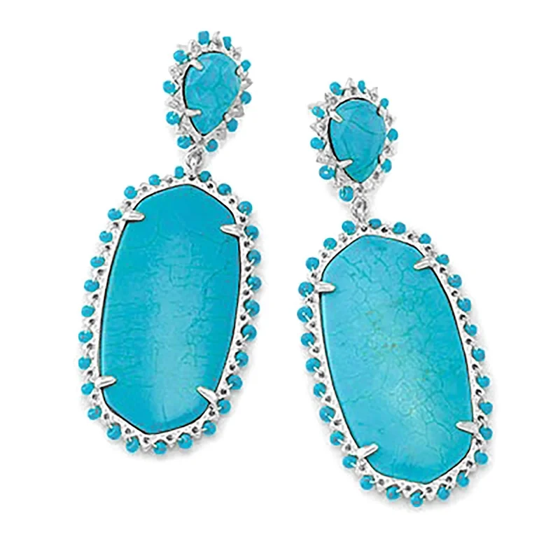 Geometric Earrings for Women-Kendra Scott | Parsons Silver Statement Earrings in Variegated Turquoise Magnesite