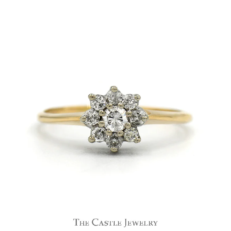 Custom Birthstone Ring-Round Diamond Flower Cluster Ring in 10k Yellow Gold