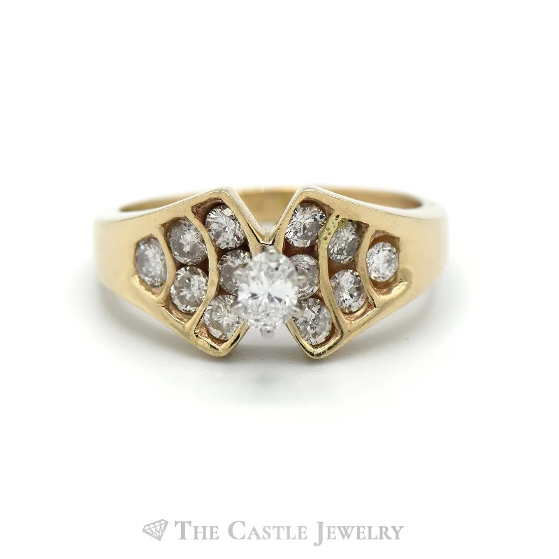 Elegant Gold Wedding Band-1.25CTTW Oval Diamond Solitaire with Accents in 14KT Yellow Gold