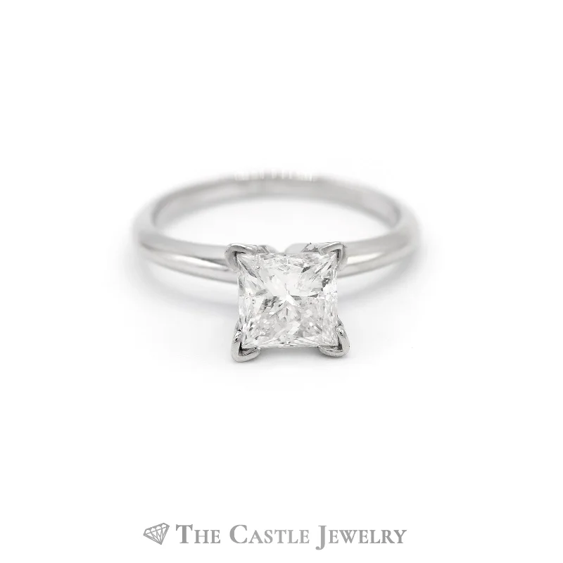 Custom Initial Ring-1.50CT Princess Cut Diamond Solitaire Engagement Ring in 14KT White Gold