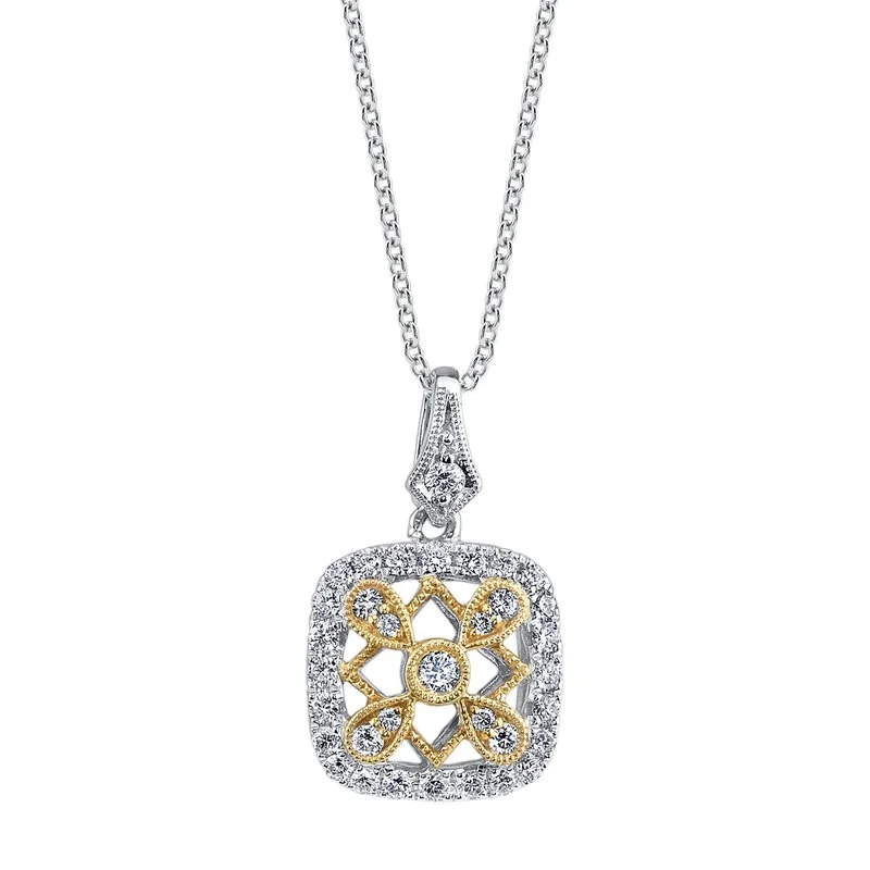 Elegant Gold Necklace for Weddings-14K Two-Tone Gold 0.40ct. Diamond Filigree Detailed Fashion Necklace