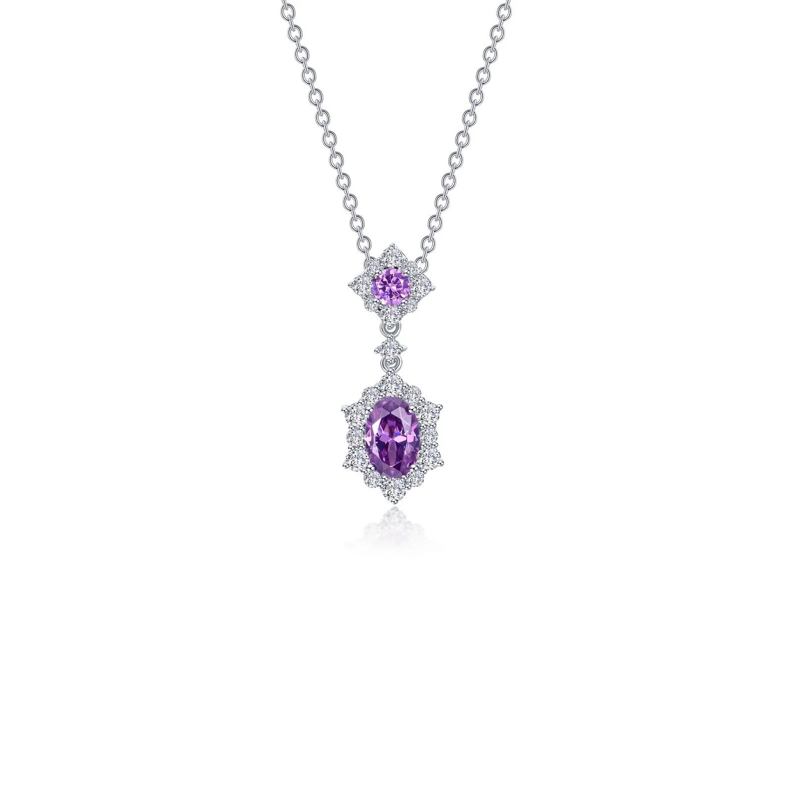 Elegant Drop Necklace-Lafonn Simulated Diamond & Amethyst Oval Halo Necklace N0322AMP20