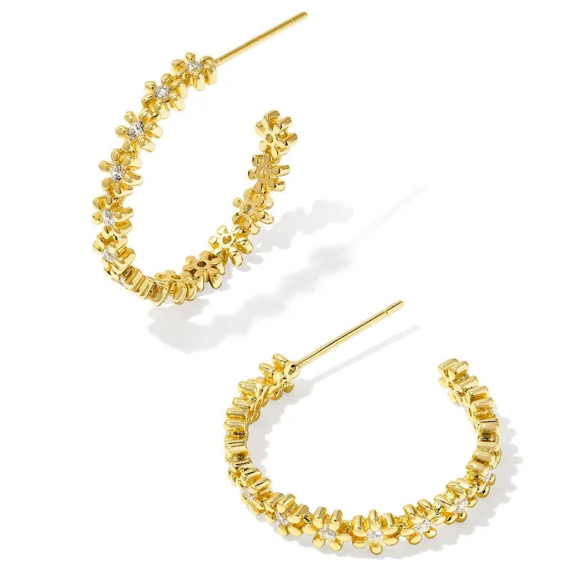 Gold Plated Earrings-Kendra Scott | Nydia Gold Hoop Earrings in White Crystal