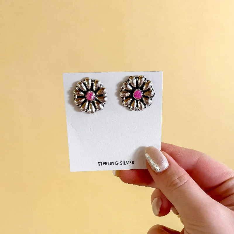 Fine Silver Earrings-Hada Collection | Handmade Sterling Silver Pink Opal Stud Earrings