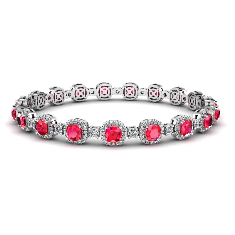 Simple Custom Bracelet-Cushion Shape 8.5 Carat Ruby Featuring Diamond Halo Bracelet BRHACCR