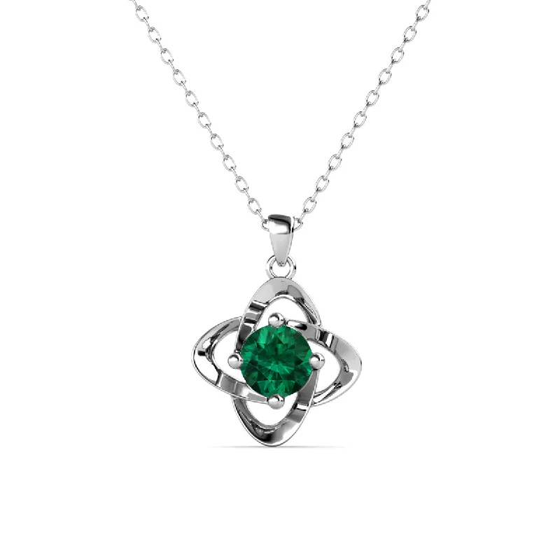 Sterling Silver Necklace for Women-Infinity May Birthstone Emerald Necklace 18k White Gold Plated Silver Birthstone Necklace with Swarovski Crystal