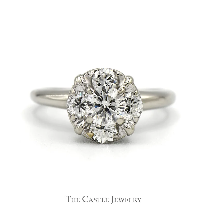 Designer Promise Ring-1cttw 5 Round Diamond Cluster Ring in 14k White Gold