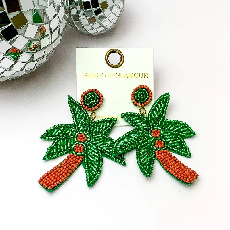 Bridal Earrings with Diamonds-Summertime Beaded Palm Tree Earrings