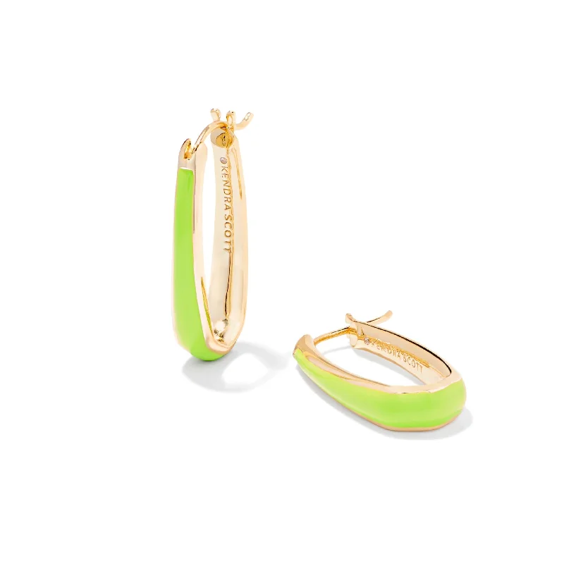 Unique Earrings for Bridesmaids-Kendra Scott | Kelsey Gold Hoop Earrings in Chartreuse Enamel