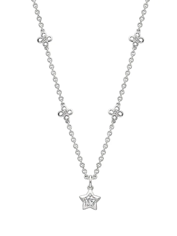 Dazzling Silver Necklace-Beach Star Diamond Platinum Pendant