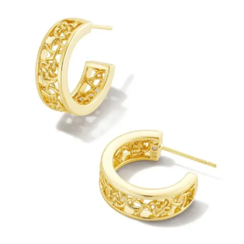 High-End Wedding Earrings-Kendra Scott | Kelly Huggie Earrings in Gold