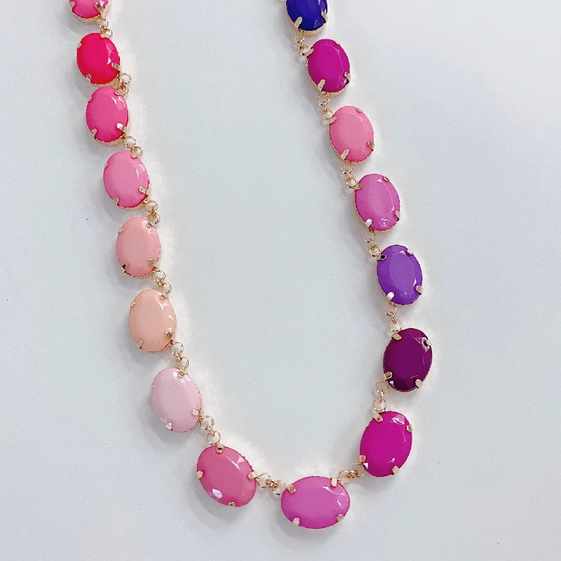 Luxury Silver Necklace-Michelle Bubble Pink Necklace L11