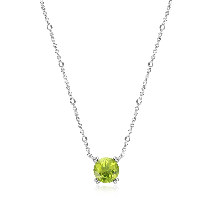 Simple Beaded Necklace-Samuel B. Peridot Solitaire Birthstone Sparkle Necklace - August