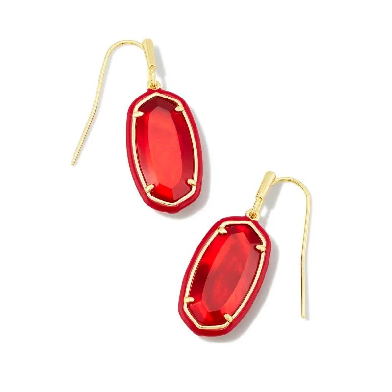 Small Stud Earrings for Women-Kendra Scott | Dani Gold Enamel Frame Drop Earrings in Red Illusion