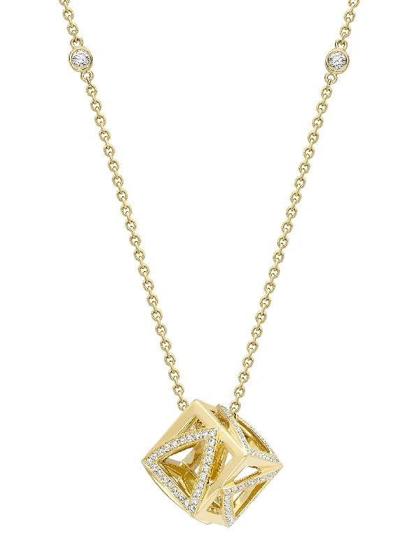 Classic Crystal Necklace-Be You Yellow Gold Cube Pendant