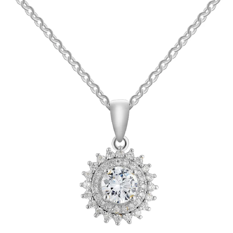 Customizable Birthstone Necklace-Cordelia 18k White Gold Plated Silver Pendant Necklace with Simulated Diamond Crystals