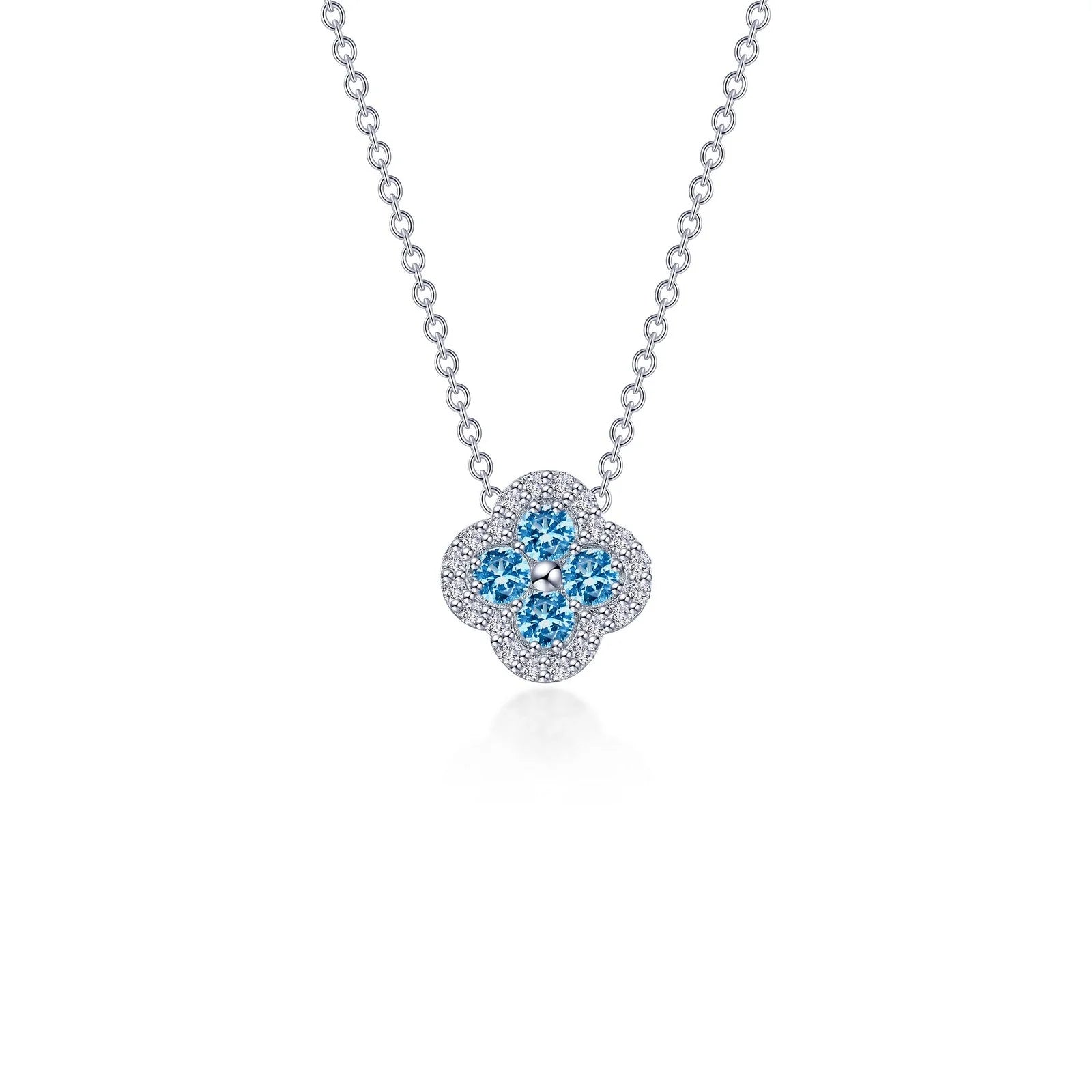 Luxury Pearl Necklace-Lafonn Simulated Diamond & Blue Topaz Clover Halo Necklace N0335BTP20