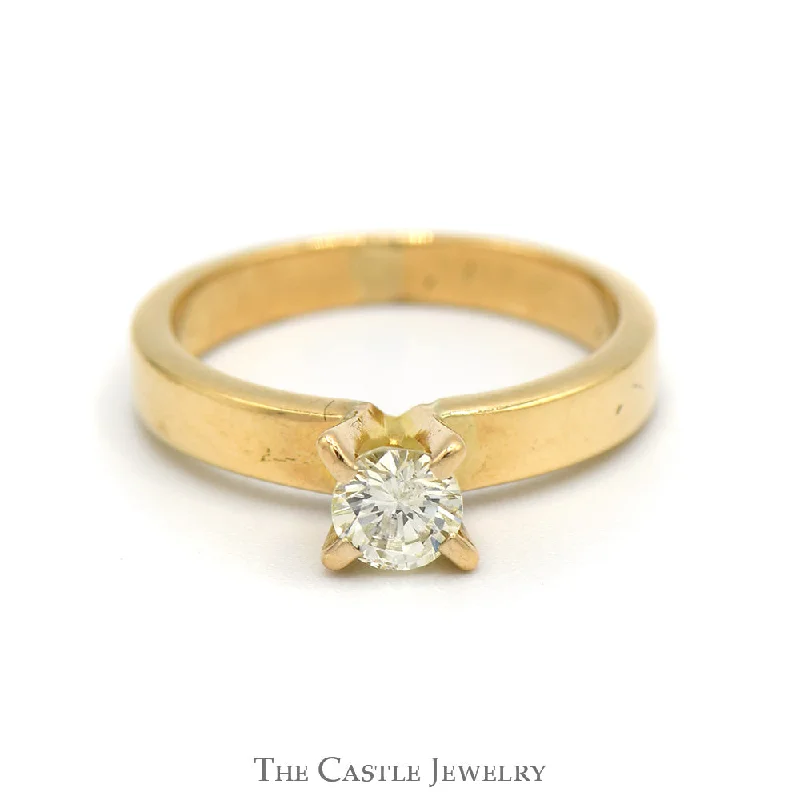 Wedding Ring Set for Women-1/3ct Round Diamond Solitaire Engagement Ring in 14k Yellow Gold