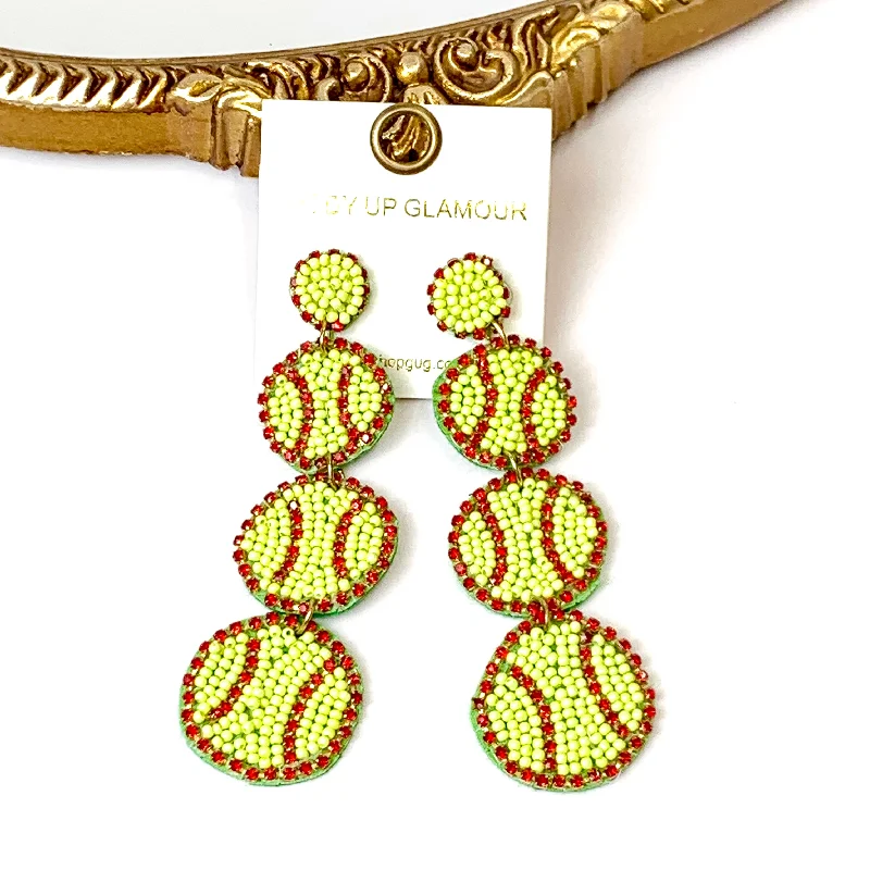 Dainty Earrings for Women-Three Tiered Seed Beaded Softball Earrings