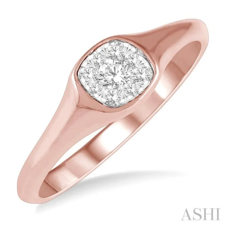 Wedding Ring Set with Gemstones-1/6 ctw Cushion Shape Lovebright Diamond Ring in 14K Rose and White Gold