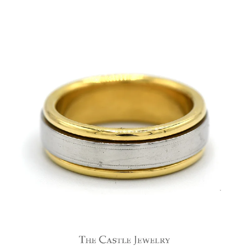 Custom Rose Gold Ring-Grooved Two Tone Platinum and 18k Yellow Gold Men's Band - Size 9.75