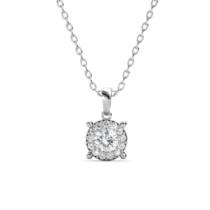 Custom Name Necklace-Raylee 18k White Gold Plated Halo Pendant Necklace with Swarovski Crystals