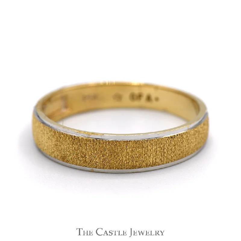 Stunning Gemstone Wedding Band-Two Tone Brushed Textured Tapered Band in 14k Yellow & White Gold - Size 10.5