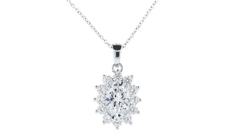 Fashionable Pendant Necklace-Sage 18k White Gold Plated Pendant Necklace with Simulated Diamond Crystals