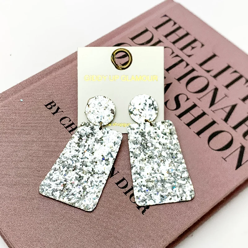 Stunning Crystal Earrings-Excellent Taste Glitter Rectangle Drop Earrings in Silver