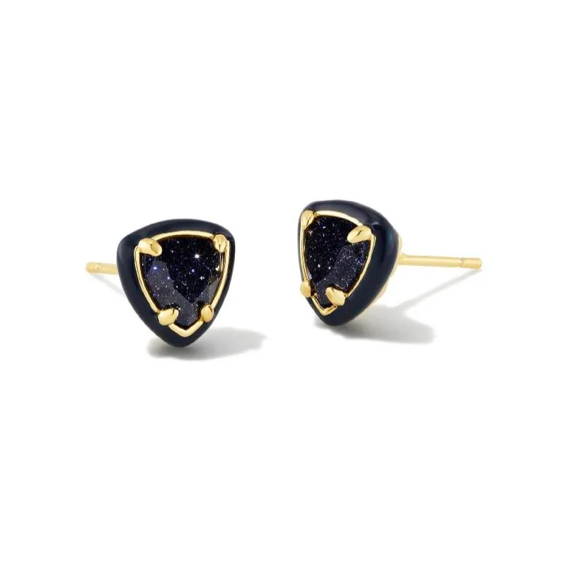 High-End Earrings for Weddings-Kendra Scott | Arden Gold Enamel Framed Stud Earrings in Navy Goldstone