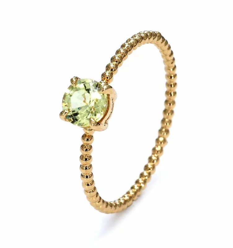 Vintage Gold Ring-Green Sapphire Simple Beaded Ring