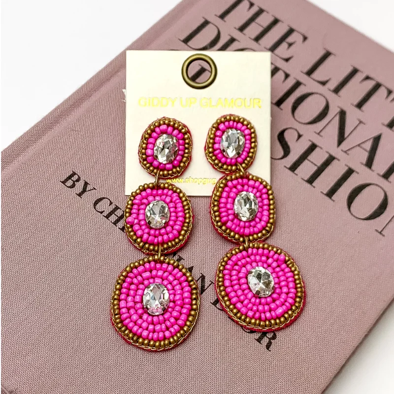 Stud Earrings for Women-Three Tiered Dangle Earrings in Fuchsia