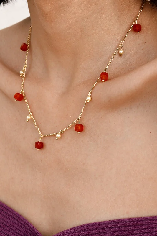 Modern Wedding Necklace-Golden Maple with Pearl Drop Necklace