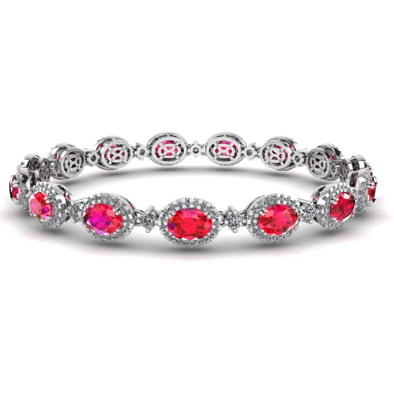 Colorful Beaded Bracelet for Women-Oval Shape 9 Carat Ruby Center Featuring Diamond Halo Bracelet BRHAOCR