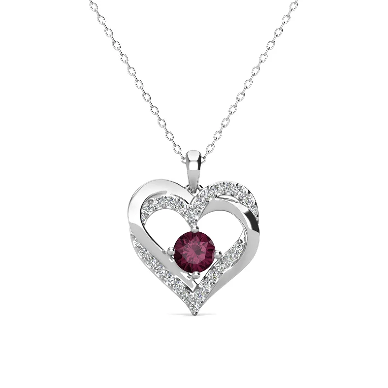 Wedding Necklace with Pearls-Forever February Birthstone 18k White Gold Plated Silver Double Heart Diamond Necklace with Swarovski Crystals