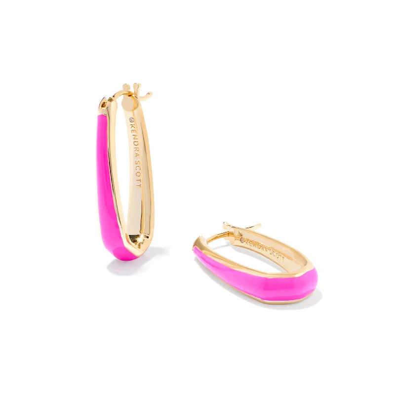 Elegant Stud Earrings-Kendra Scott | Kelsey Gold Hoop Earrings in Pink Enamel