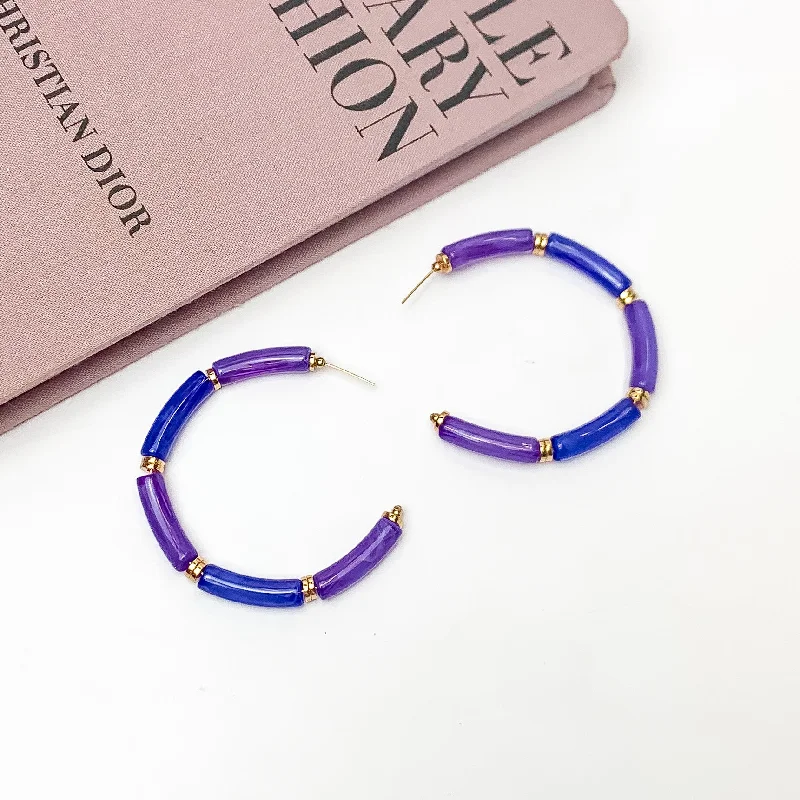 Chic Earrings for Women-Island Style Tube Beaded Hoop Earrings in Purple