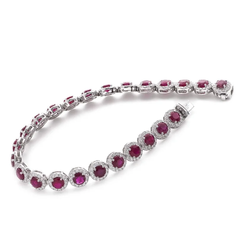 Trendy Men’s Beaded Bracelet-18ct White Gold Round Brilliant Ruby and Diamond Bracelet