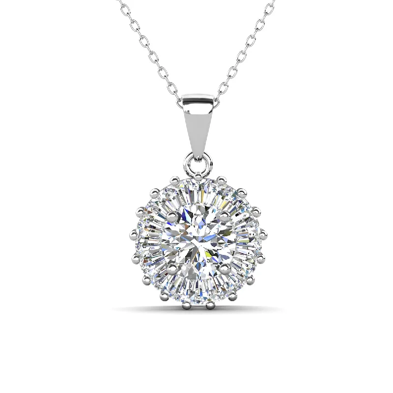 Personalized Jewelry Necklace-Ellee 18k White Gold Plated Silver Pendant Necklace with Simulated Diamond Crystals