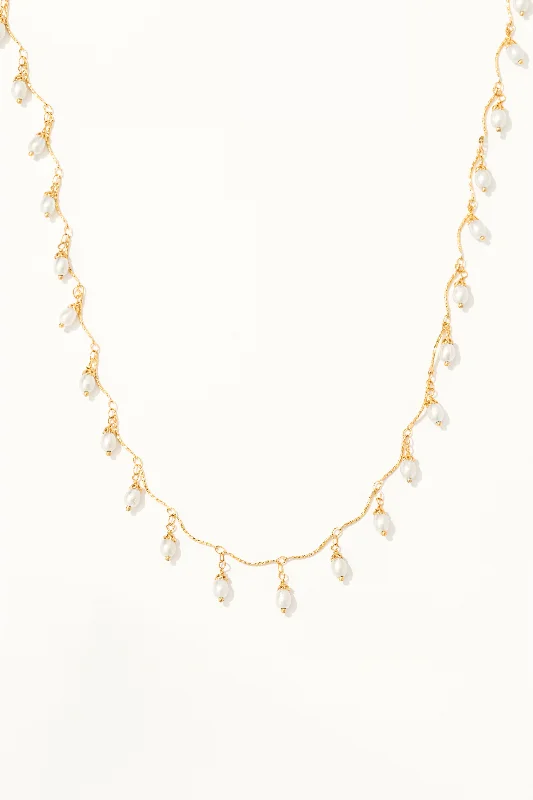 Gold Necklace with Diamonds-Felicity Dainty Pearl Necklace