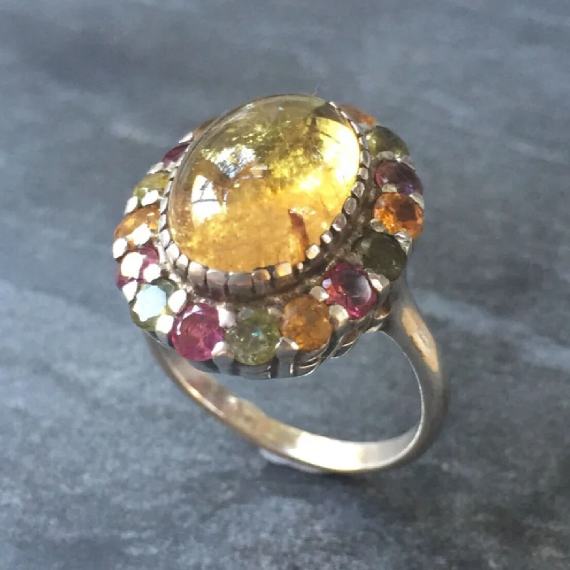 Gorgeous Wedding Band-Flower Tourmaline Ring - Yellow Cocktail Ring - Multistone Victorian Ring