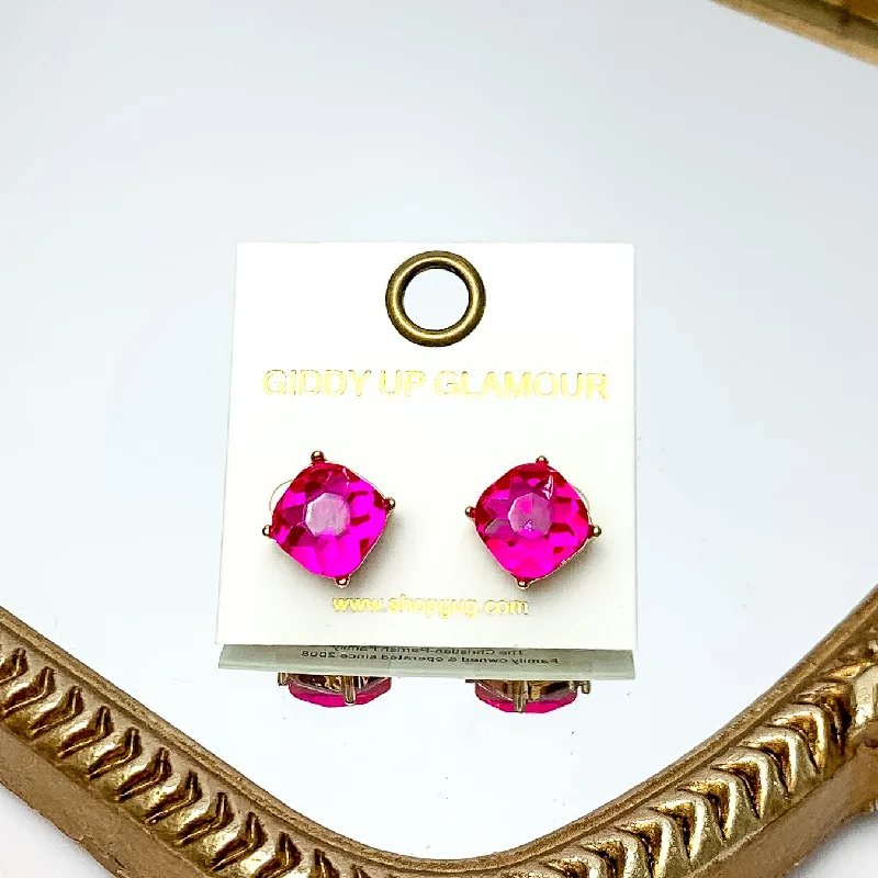 Retro Earrings for Women-Large Crystal Stud Earrings in Hot Pink