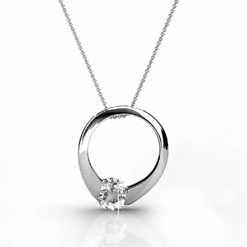 Elegant Crystal Pendant Necklace-Dahlia 18k White Gold Plated Necklace with Swarovski Crystal