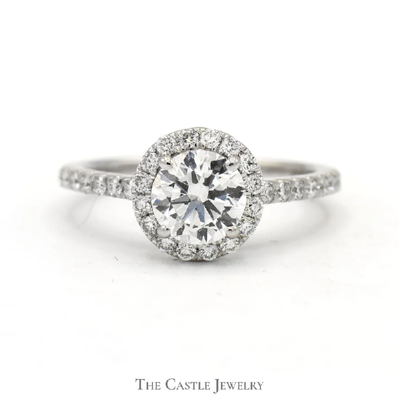 Custom Name Ring-1.35cttw Lab Grown Round Diamond Engagement Ring with Halo and Accented Sides in 14k White Gold