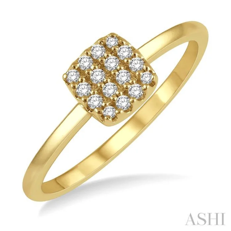 Unique Gold Ring-1/8 Ctw Cushion Shape Round Cut Diamond Petite Fashion Ring in 14K Yellow Gold