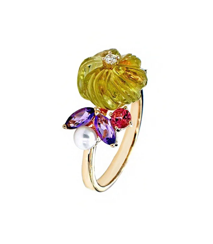 Unique Gemstone Ring for Women-Carved Floral Ring