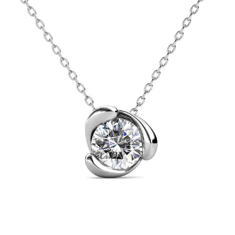 Statement Necklace for Weddings-Harmony 18k White Gold Plated Necklace with Sparkling Solitaire Round Cut Swarovski Crystal